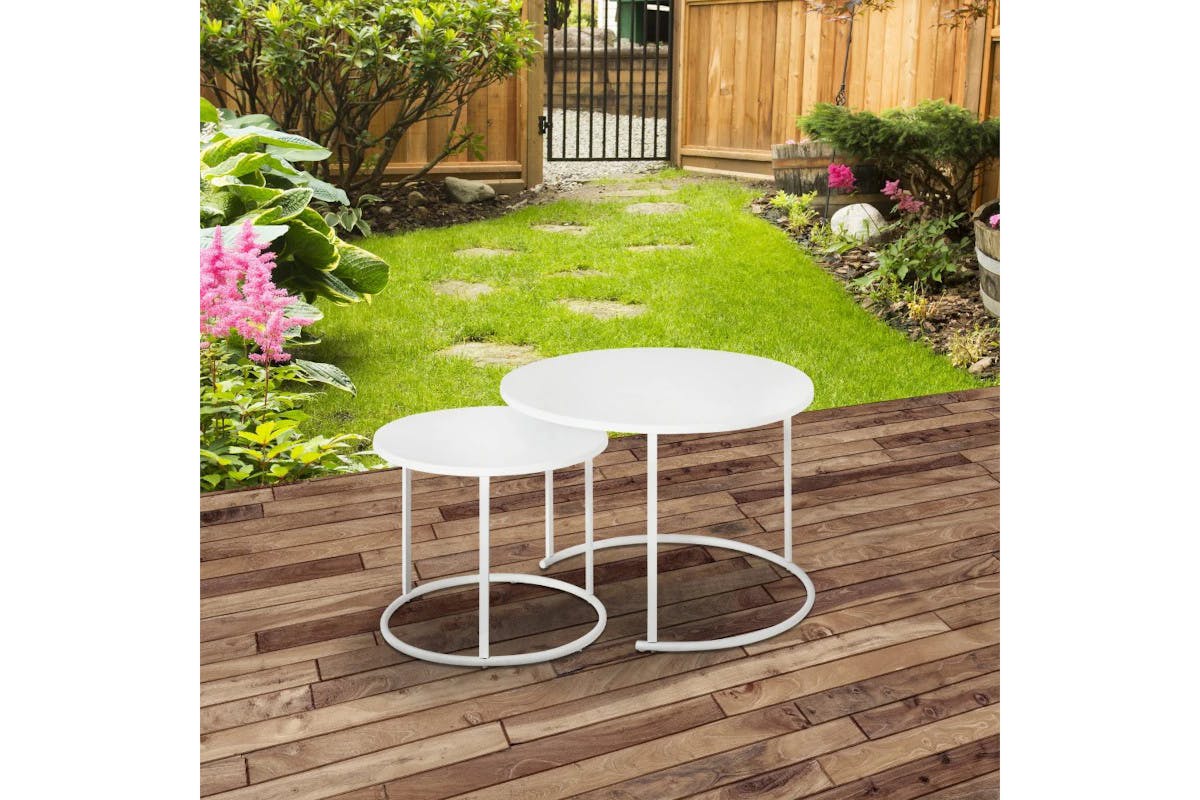 Outsunny Round Coffee Table Pair | White-9