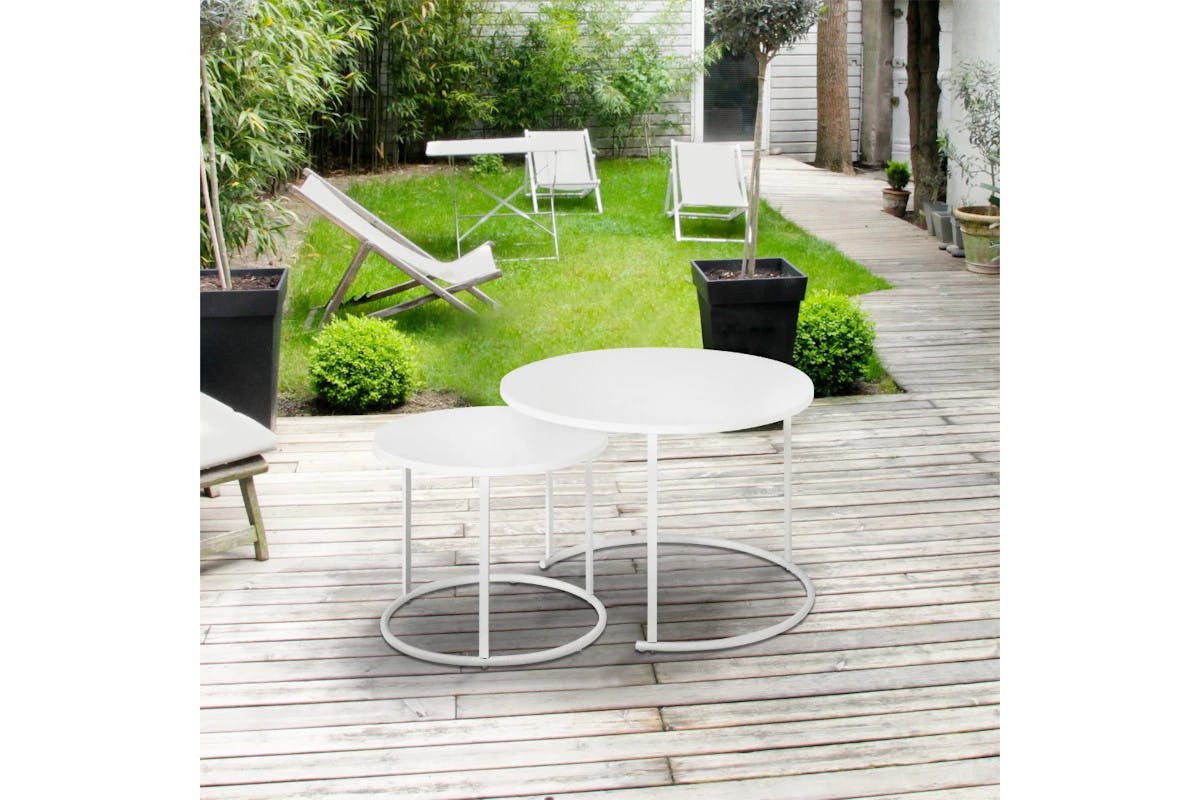 Outsunny Round Coffee Table Pair | White-2