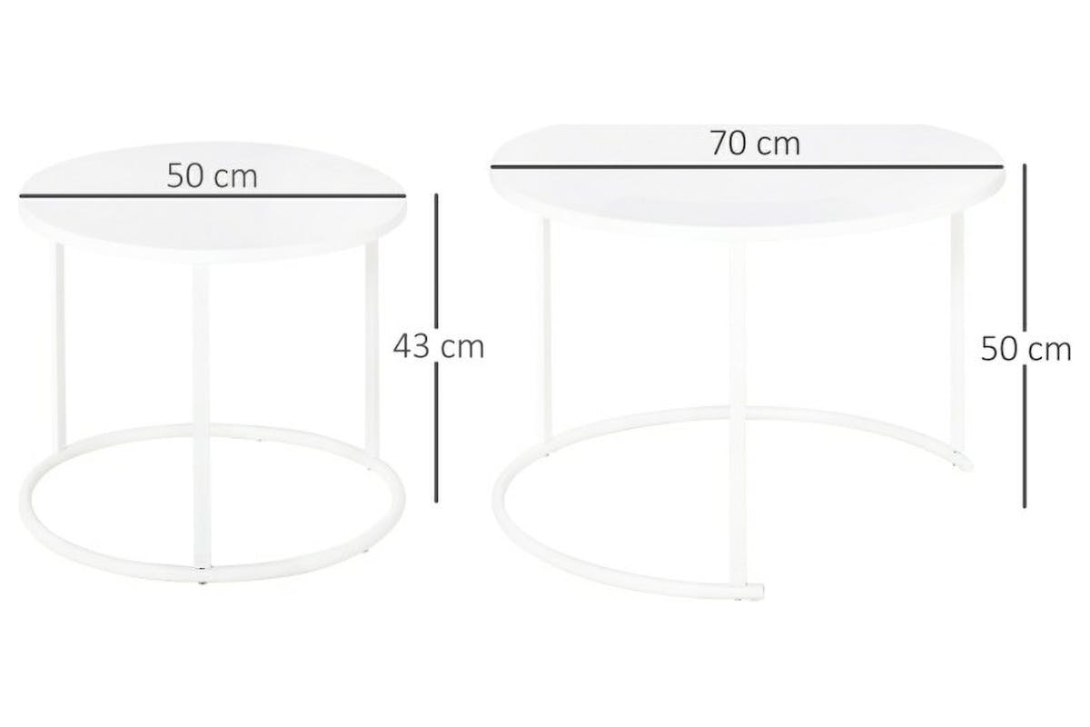 Outsunny Round Coffee Table Pair | White-10