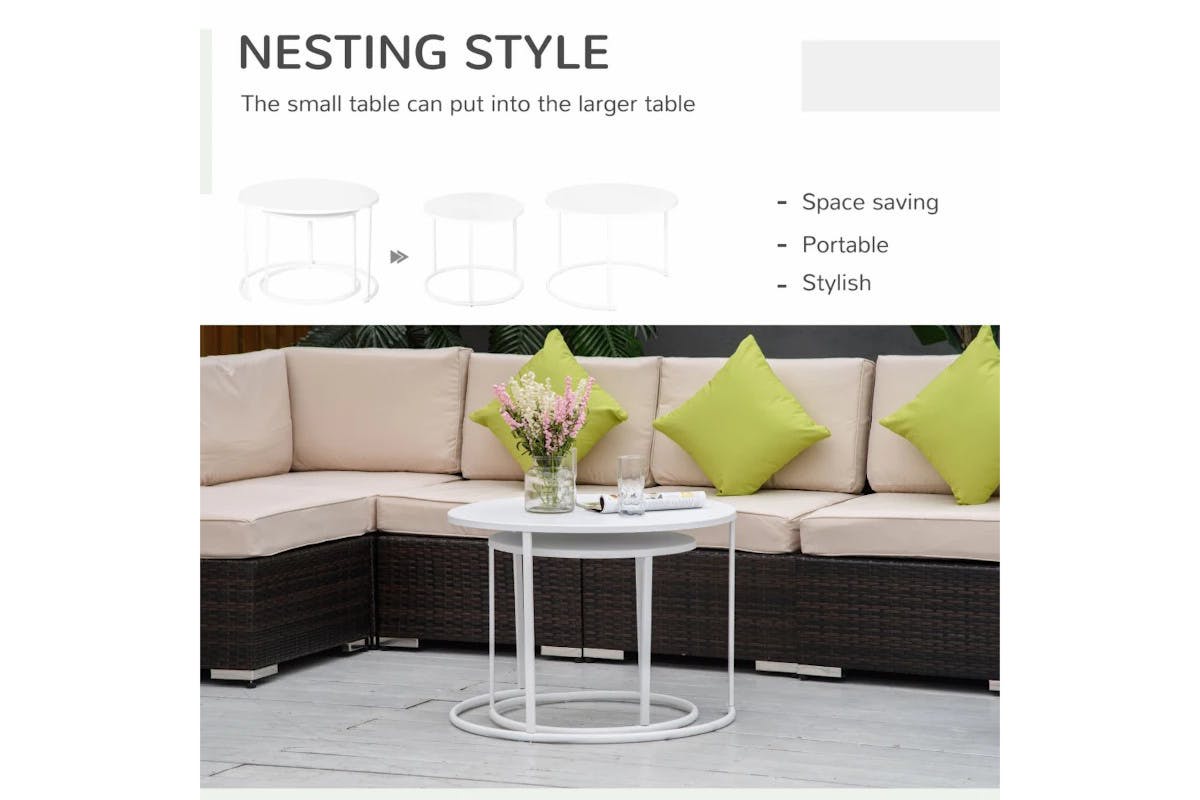 Outsunny Round Coffee Table Pair | White-3