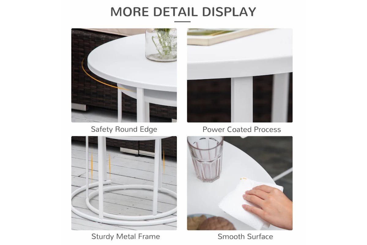 Outsunny Round Coffee Table Pair | White-4