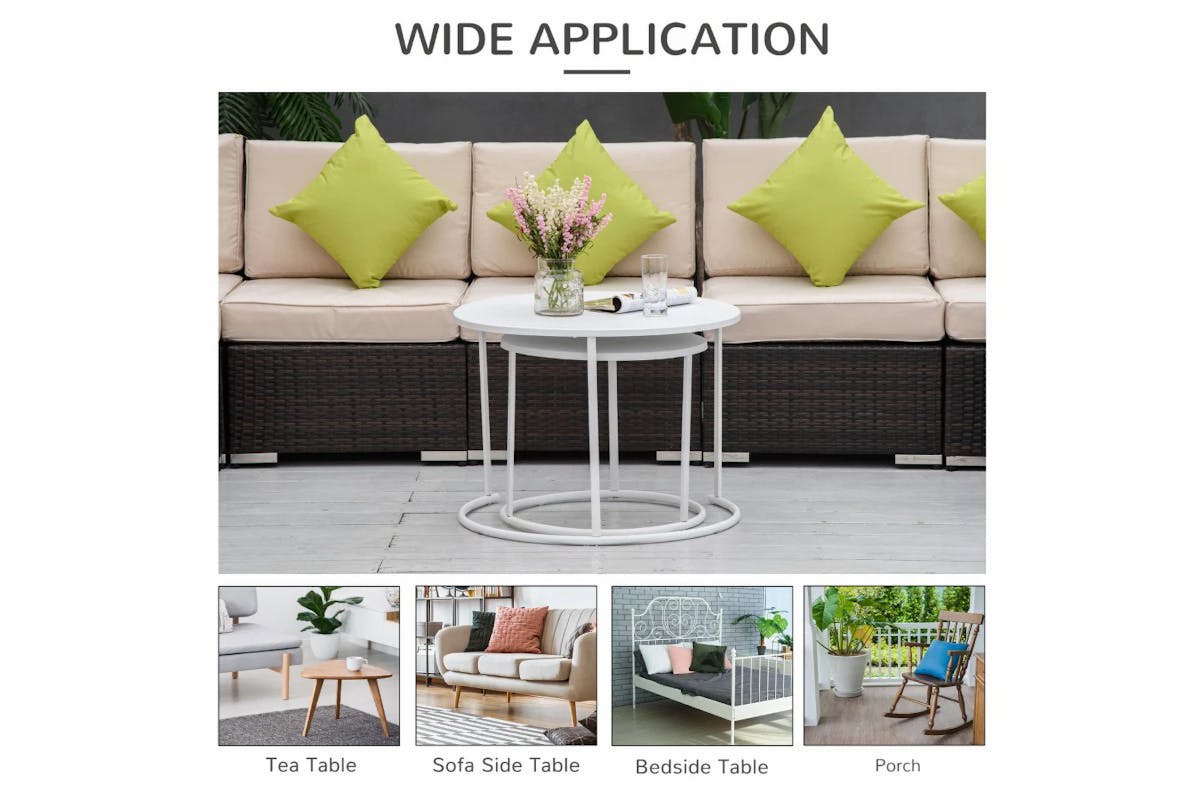 Outsunny Round Coffee Table Pair | White-5