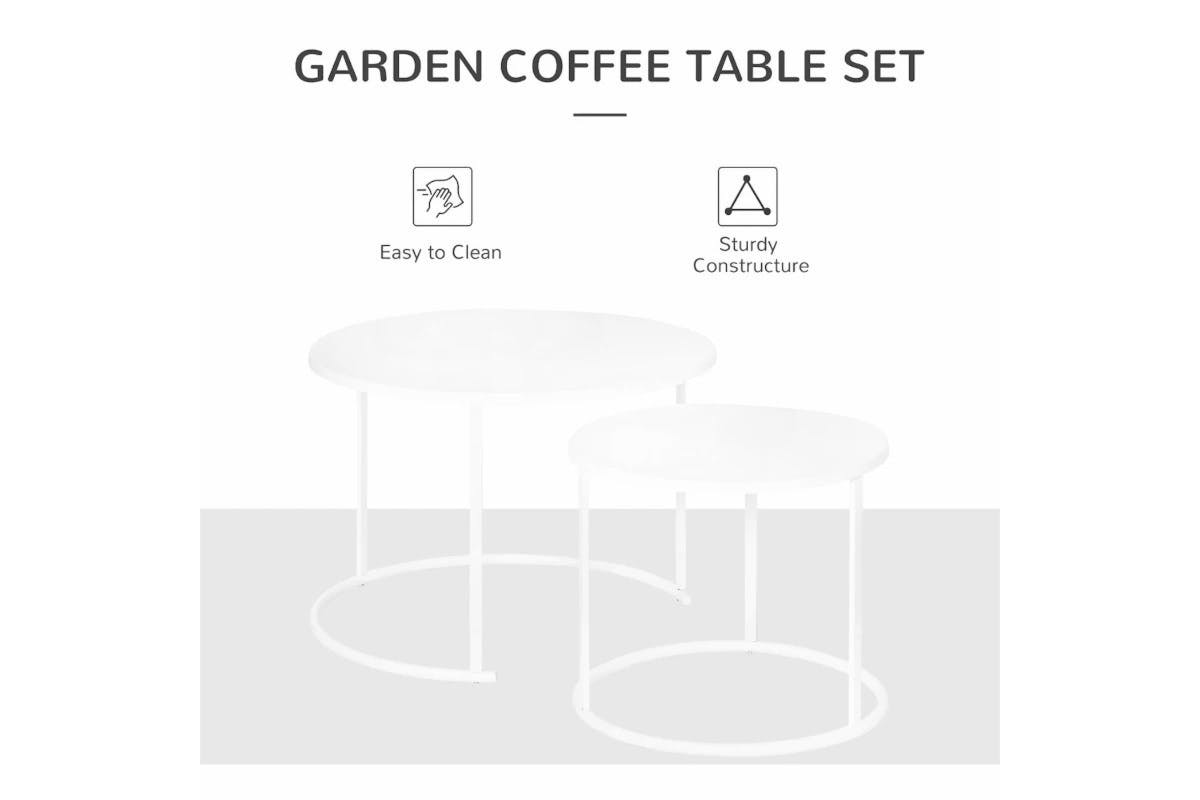Outsunny Round Coffee Table Pair | White-6