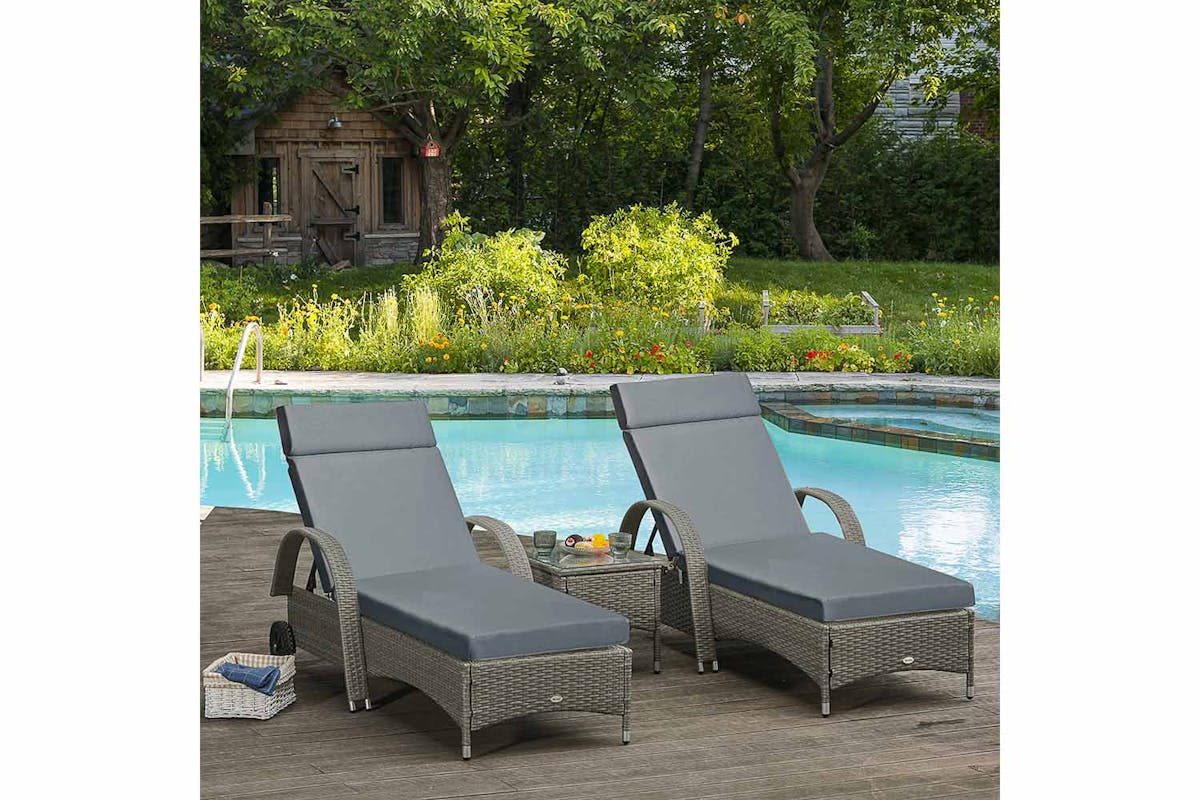Outsunny Sun Lounger Cushions | Dark Grey | Set of 2-2