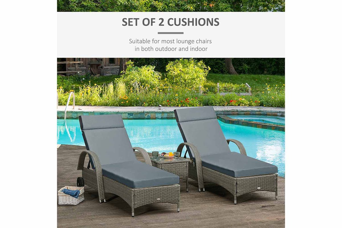 Outsunny Sun Lounger Cushions | Dark Grey | Set of 2-3
