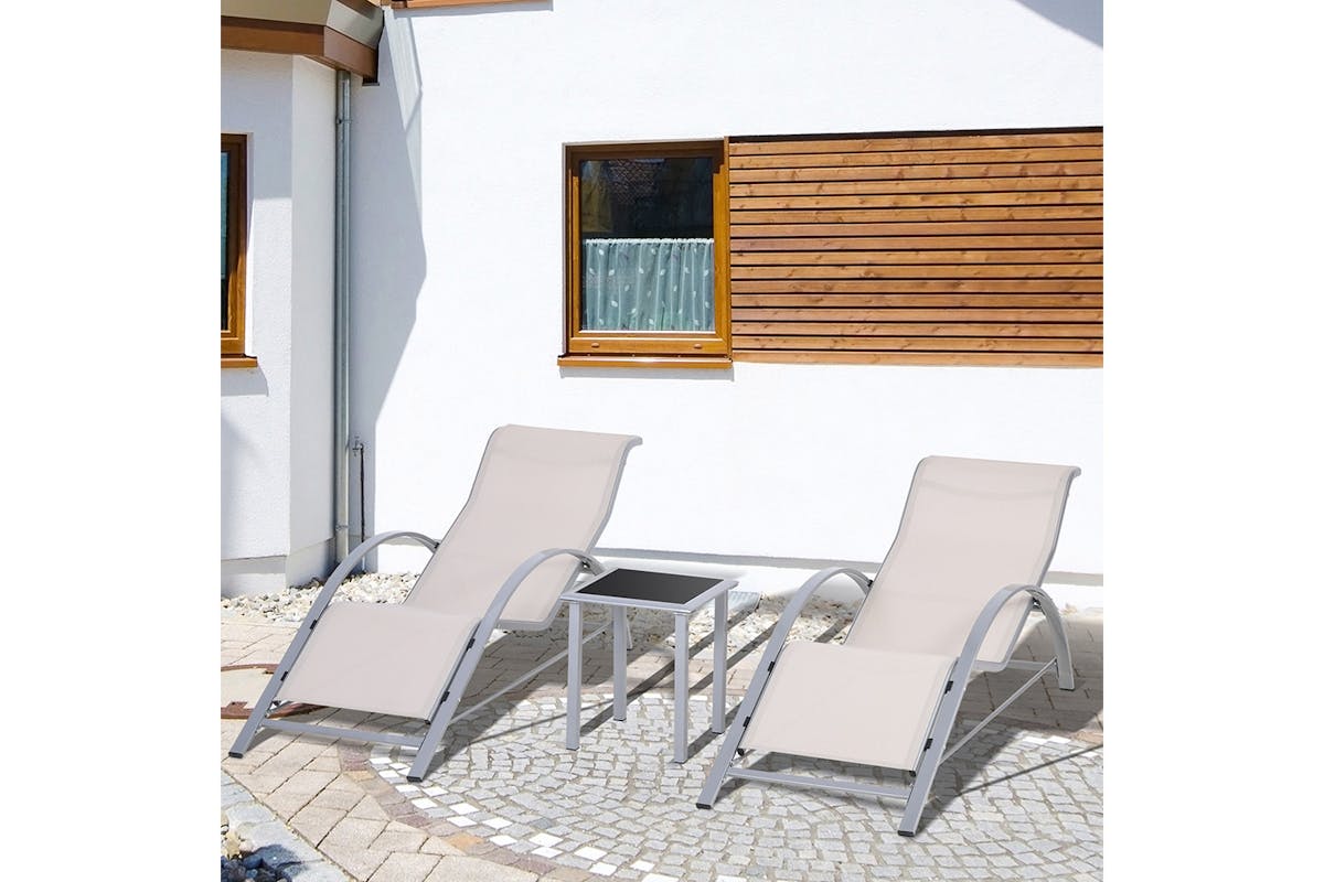Outsunny Outdoor 3 Pieces Lounge Chair Set | Cream White-2