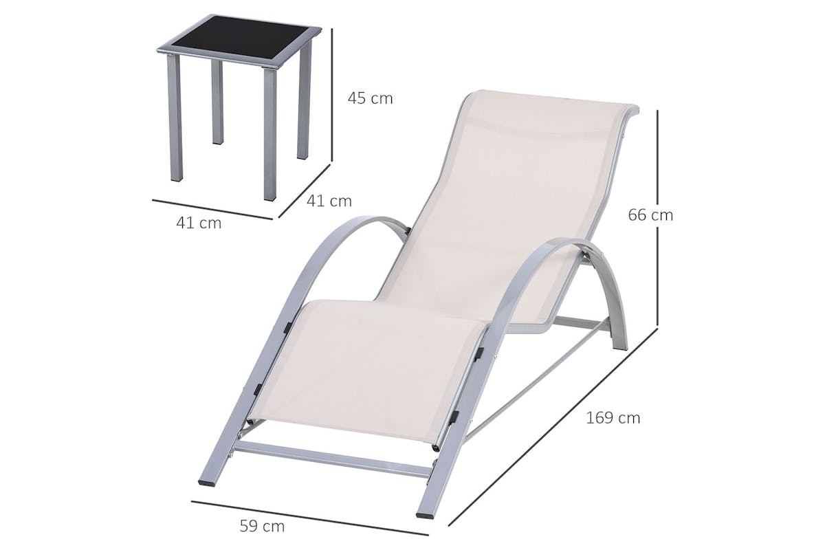 Outsunny Outdoor 3 Pieces Lounge Chair Set | Cream White-8