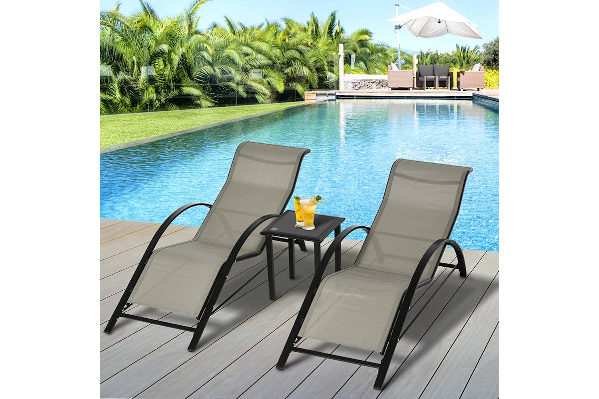 Outsunny Patio 3 Pieces Lounge Chair Set | Grey-2