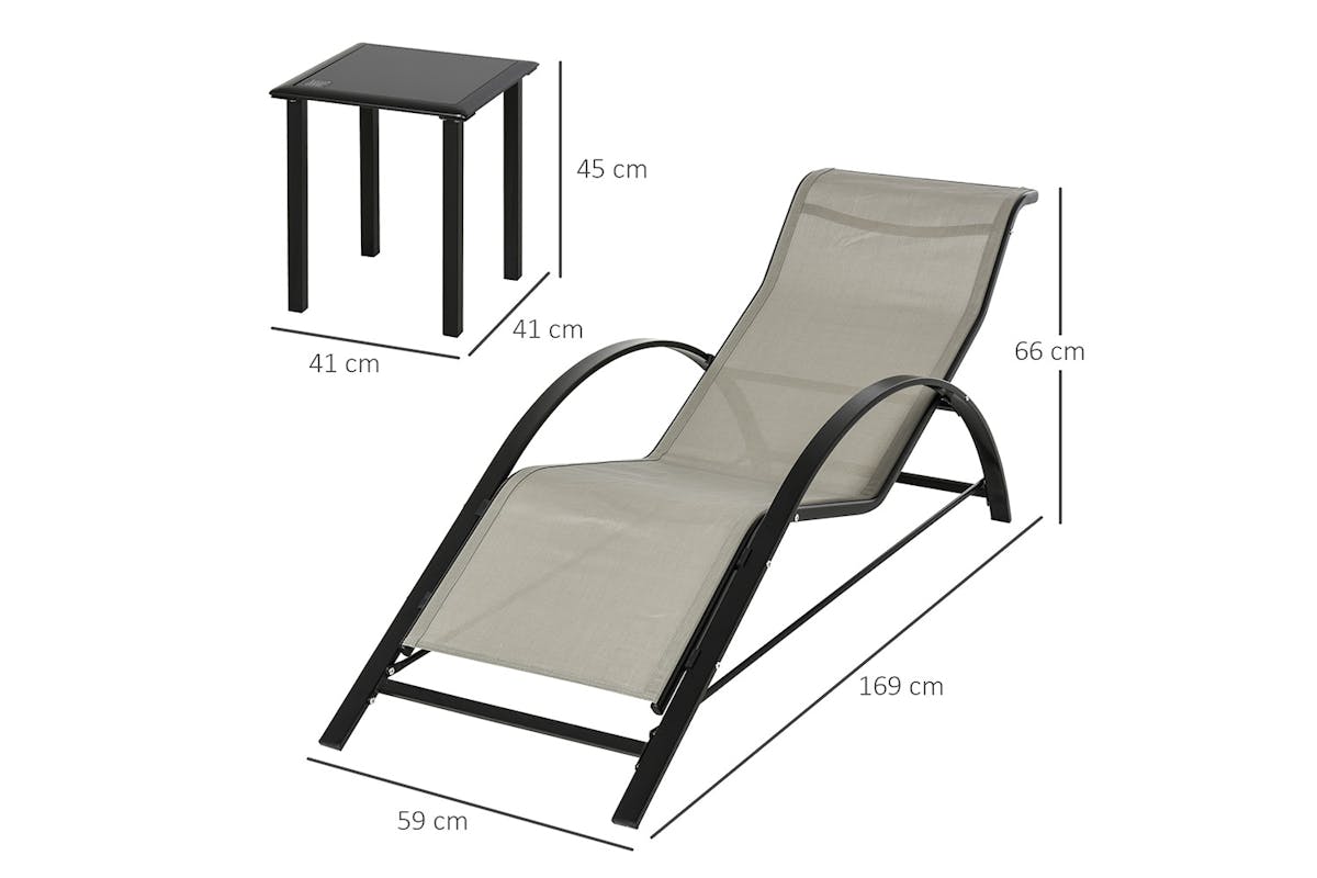 Outsunny Patio 3 Pieces Lounge Chair Set | Grey-8