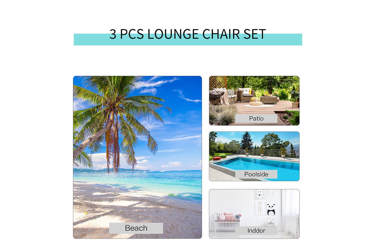 Outsunny Patio 3 Pieces Lounge Chair Set | Grey-6