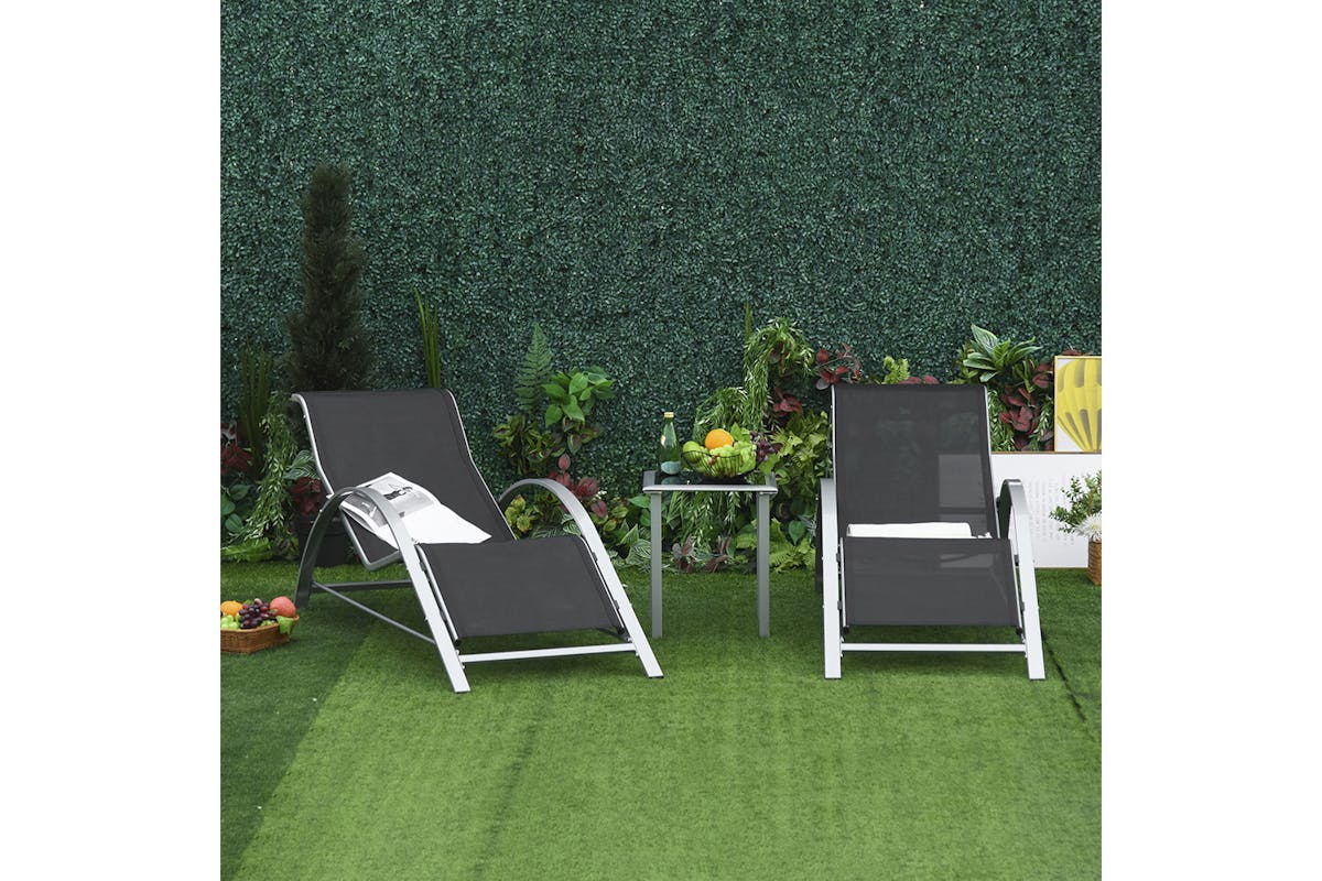 Outsunny Outdoor 3 Pieces Lounge Chair Set | Black-2