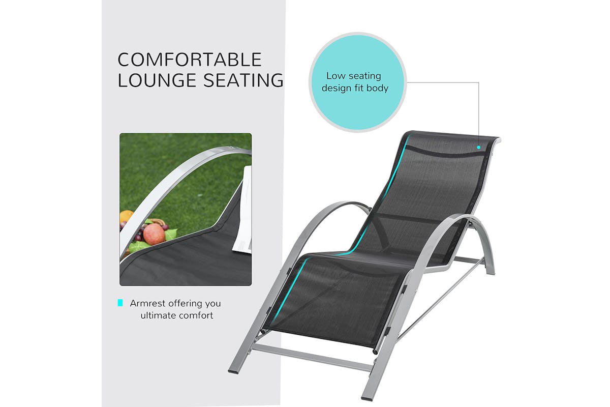 Outsunny Outdoor 3 Pieces Lounge Chair Set | Black-4