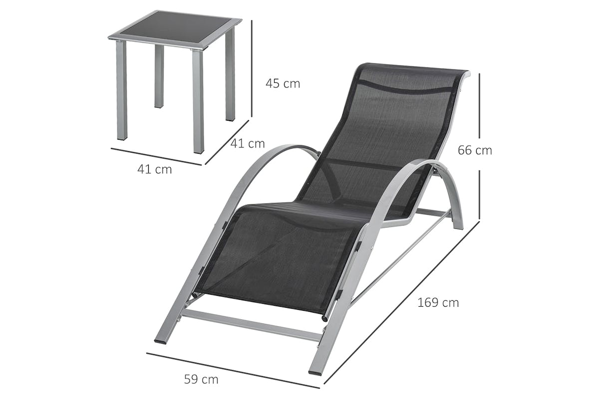 Outsunny Outdoor 3 Pieces Lounge Chair Set | Black-8