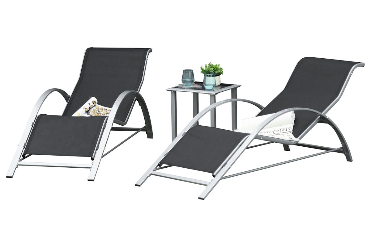 Outsunny Outdoor 3 Pieces Lounge Chair Set | Black-6
