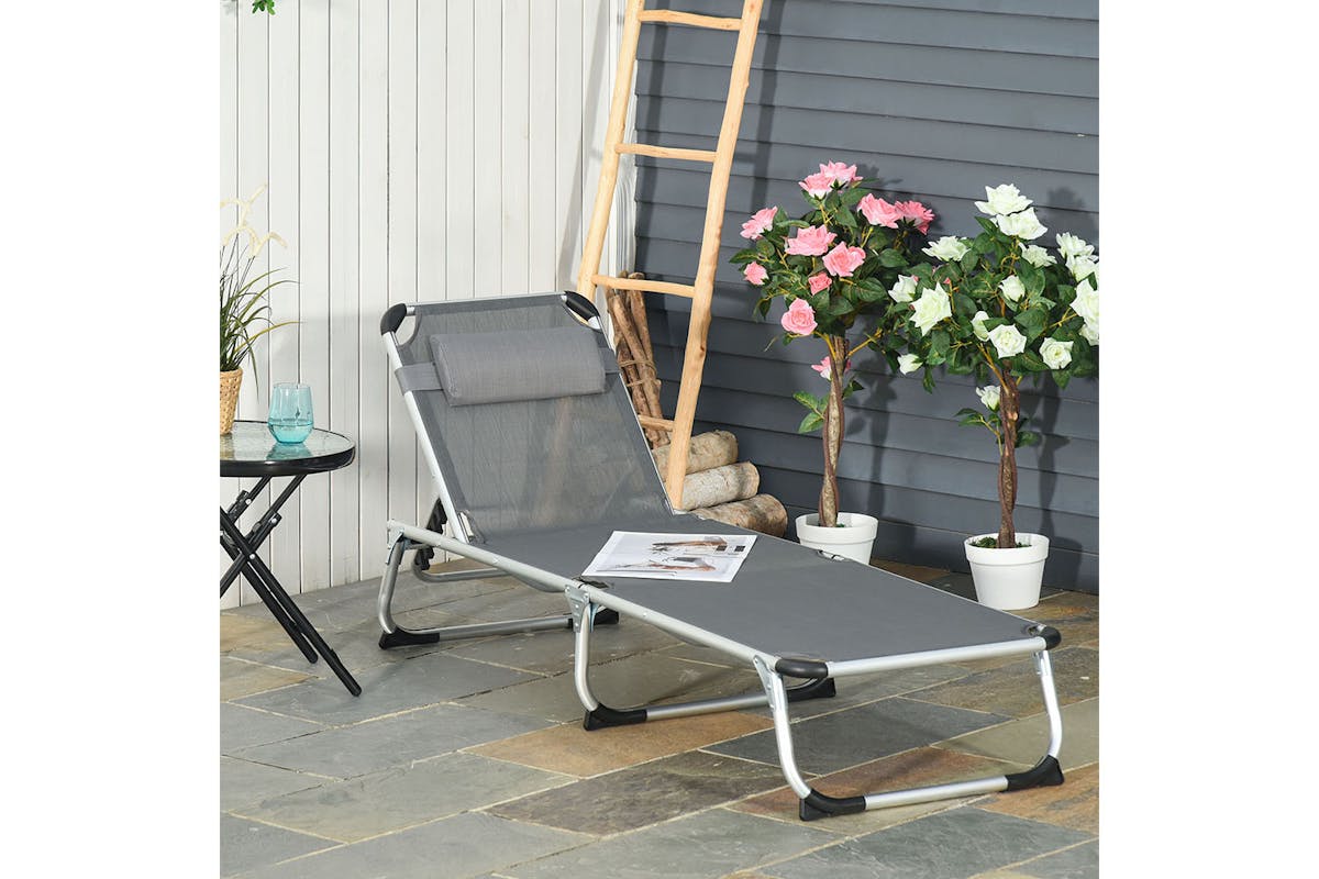 Outsunny Folding Outdoor Reclining Sun Lounger Chair | Dark Grey-2