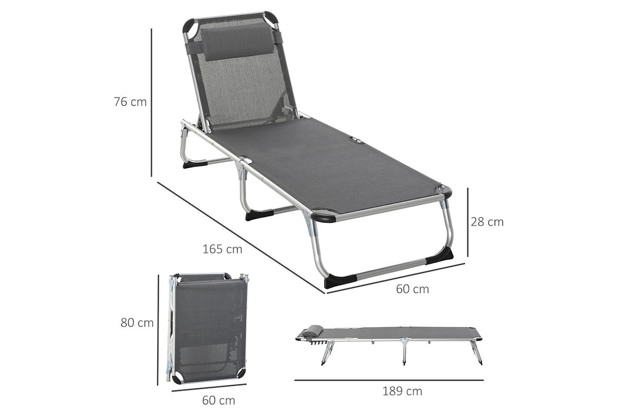 Outsunny Folding Outdoor Reclining Sun Lounger Chair | Dark Grey-5