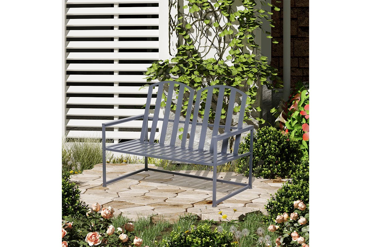 Outsunny Steel Patio Garden Bench | Grey-2