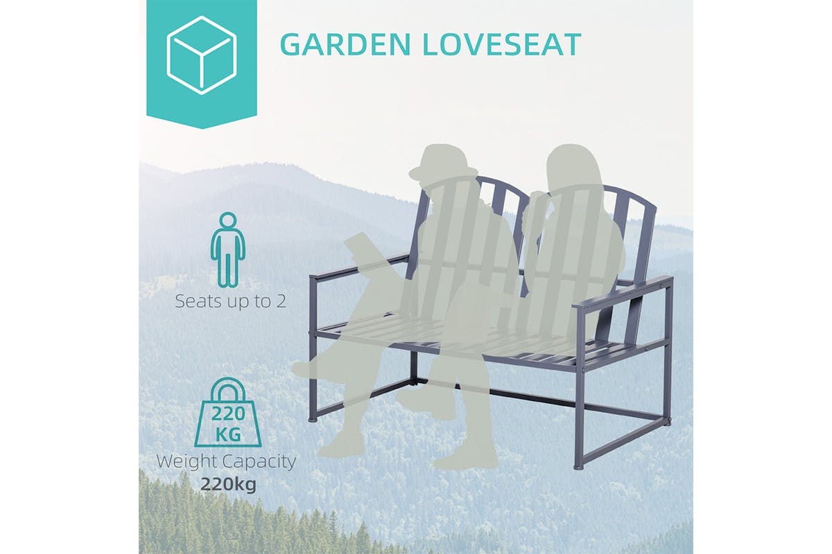 Outsunny Steel Patio Garden Bench | Grey-3