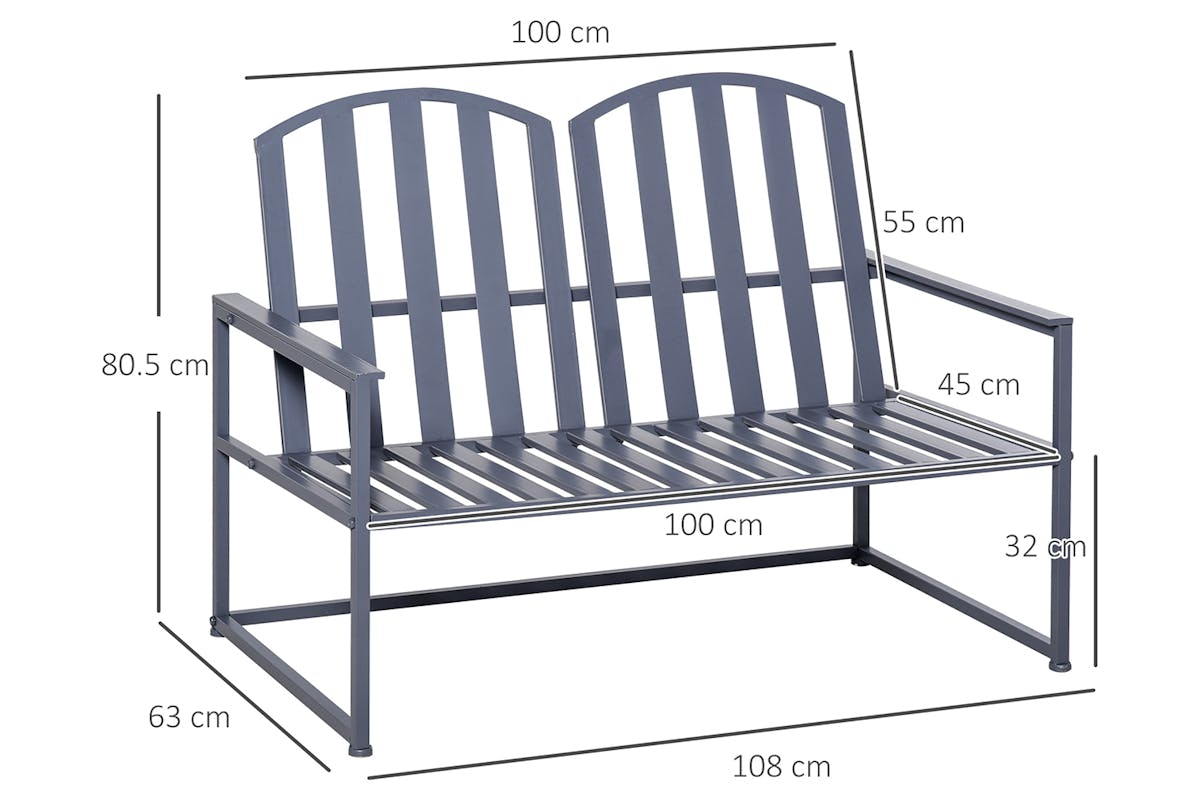 Outsunny Steel Patio Garden Bench | Grey-8