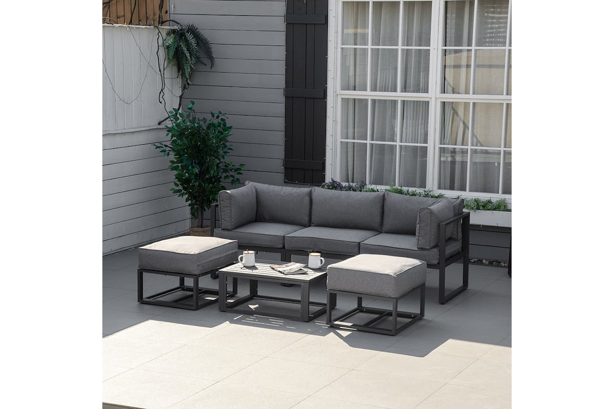 Outsunny Outdoor Sectional Sofa Set with Coffee Table and Cushions | 6 Pieces | Grey-2