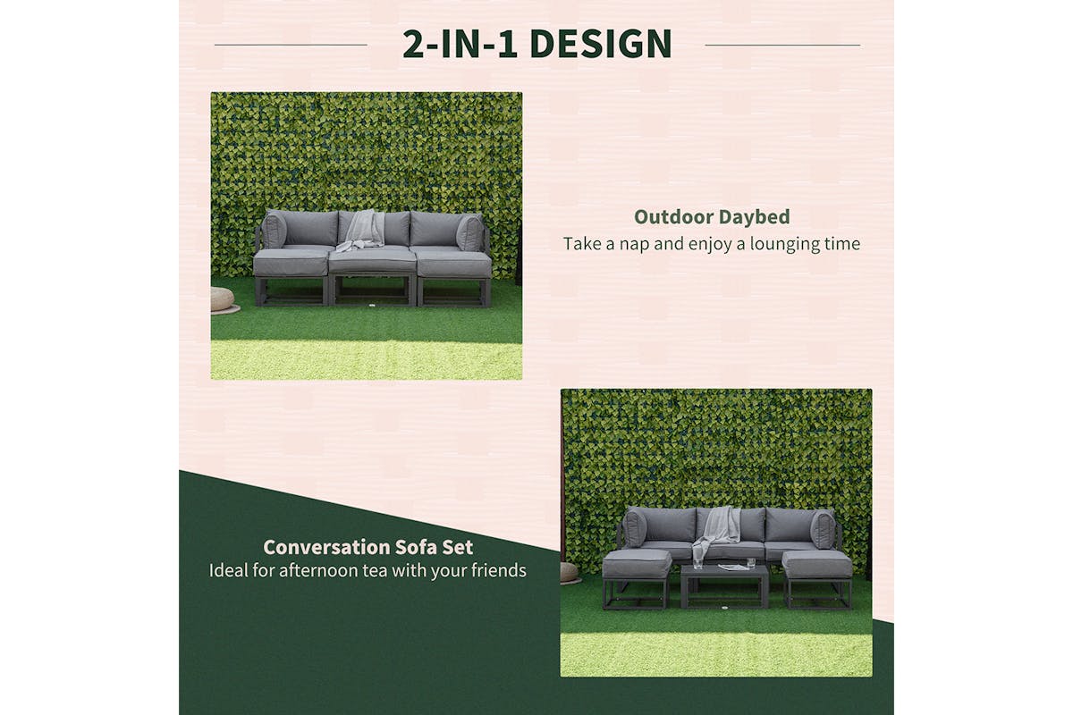 Outsunny Outdoor Sectional Sofa Set with Coffee Table and Cushions | 6 Pieces | Grey-3