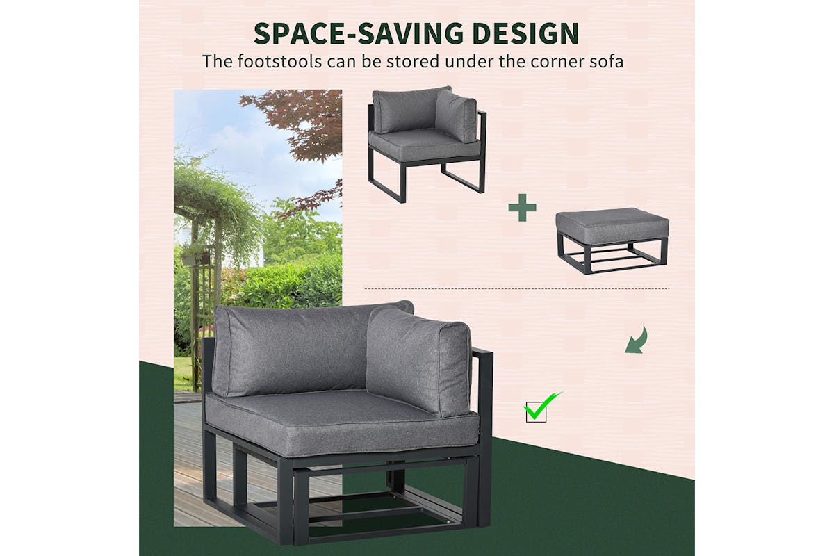 Outsunny Outdoor Sectional Sofa Set with Coffee Table and Cushions | 6 Pieces | Grey-4