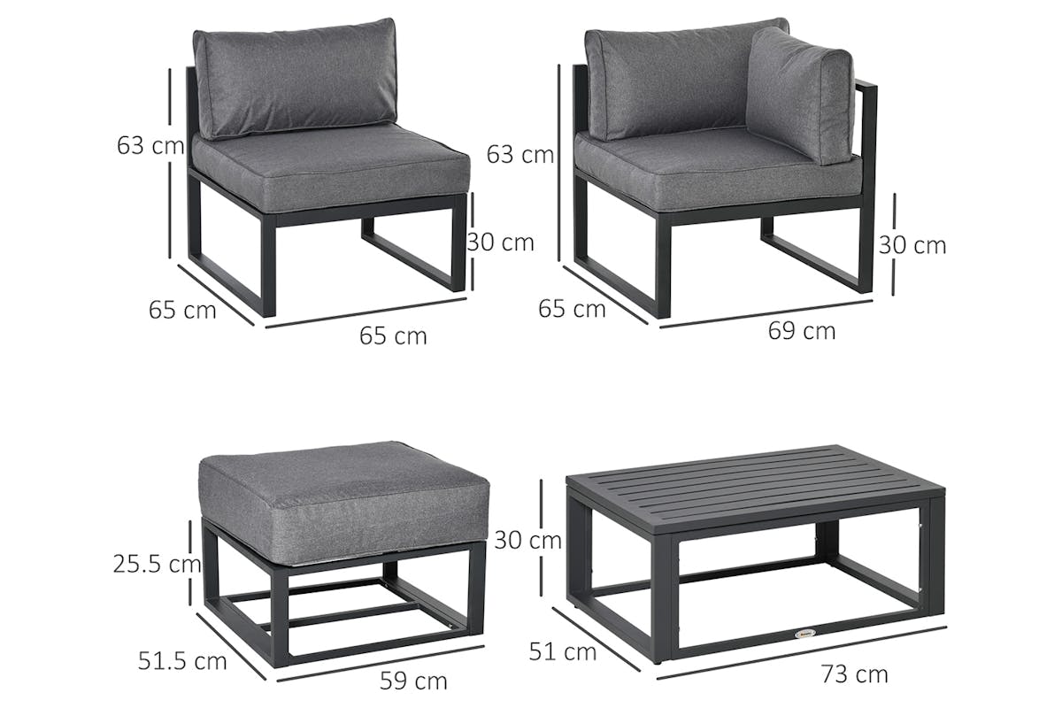 Outsunny Outdoor Sectional Sofa Set with Coffee Table and Cushions | 6 Pieces | Grey-8