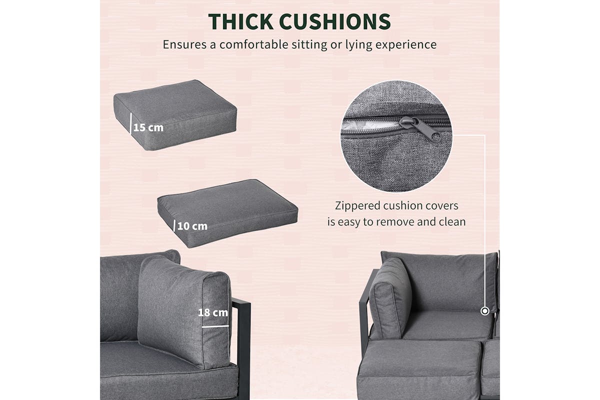 Outsunny Outdoor Sectional Sofa Set with Coffee Table and Cushions | 6 Pieces | Grey-5