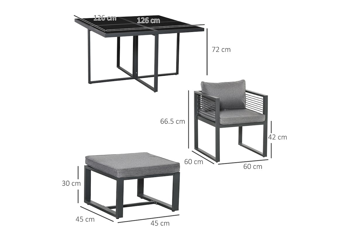 Outsunny 8-Seater Dining Cube Set with Cushion Footstool | Grey-5