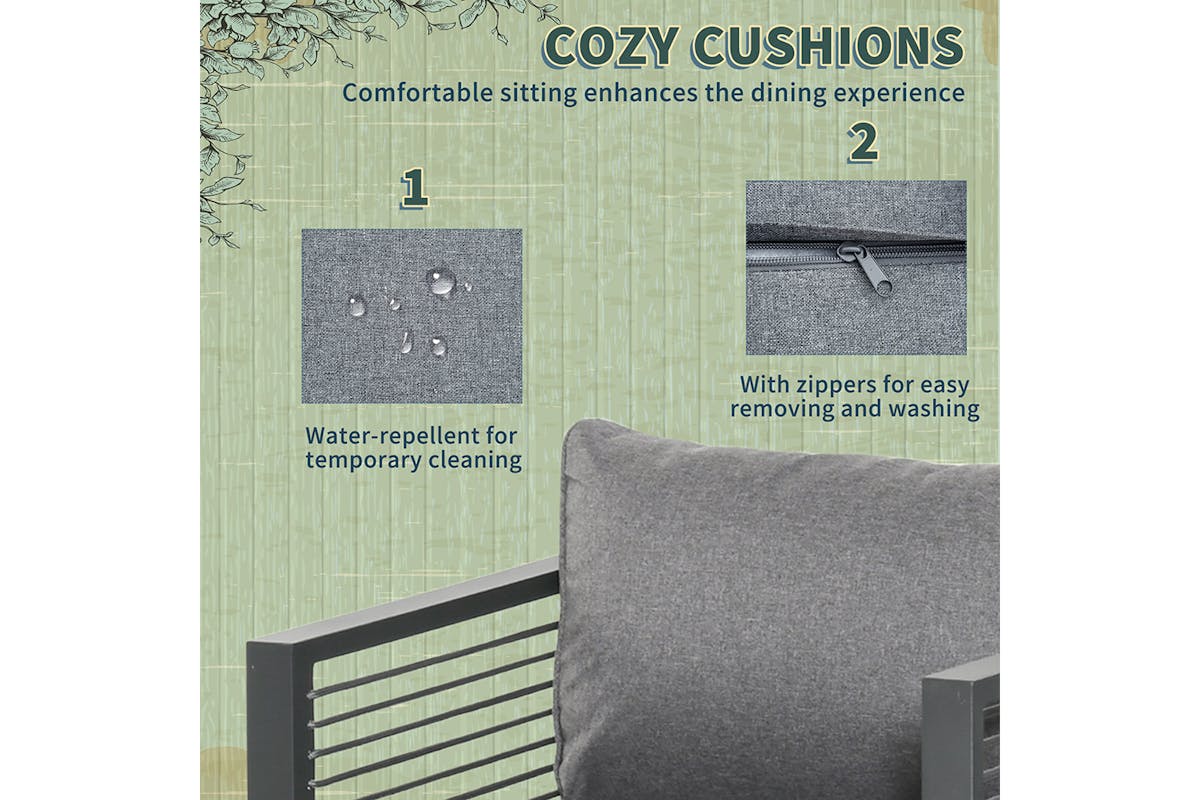 Outsunny 8-Seater Dining Cube Set with Cushion Footstool | Grey-6