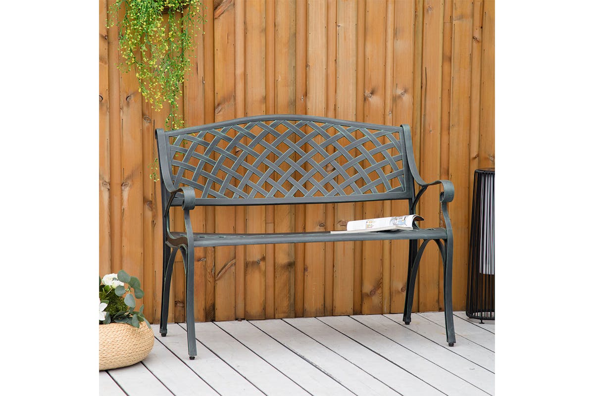 Outsunny Metal Garden Bench | Green-2