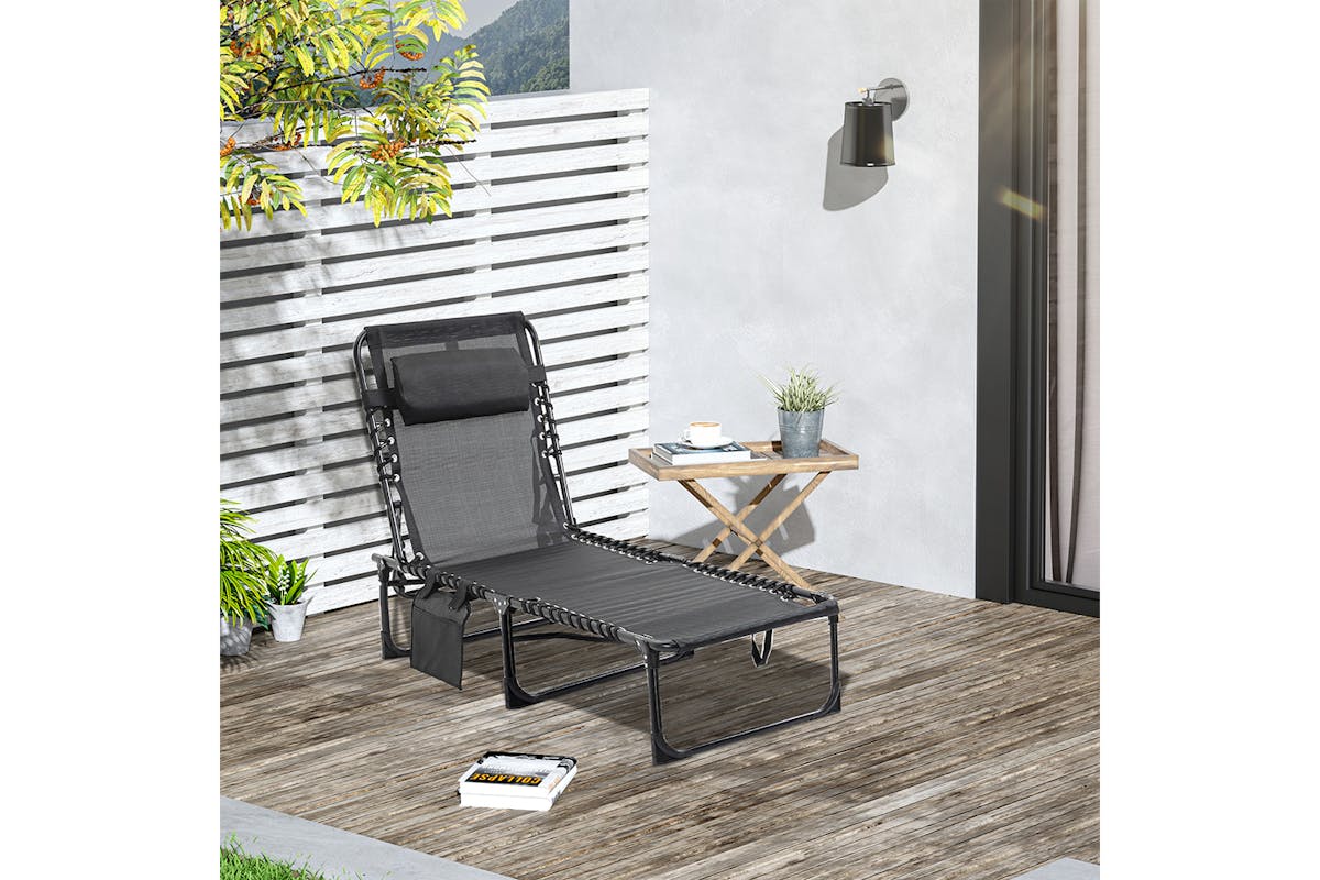 Outsunny Folding Outdoor Reclining Sun Lounger Chair | Black-2