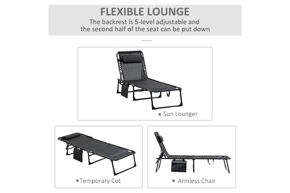 Outsunny Folding Outdoor Reclining Sun Lounger Chair | Black-3