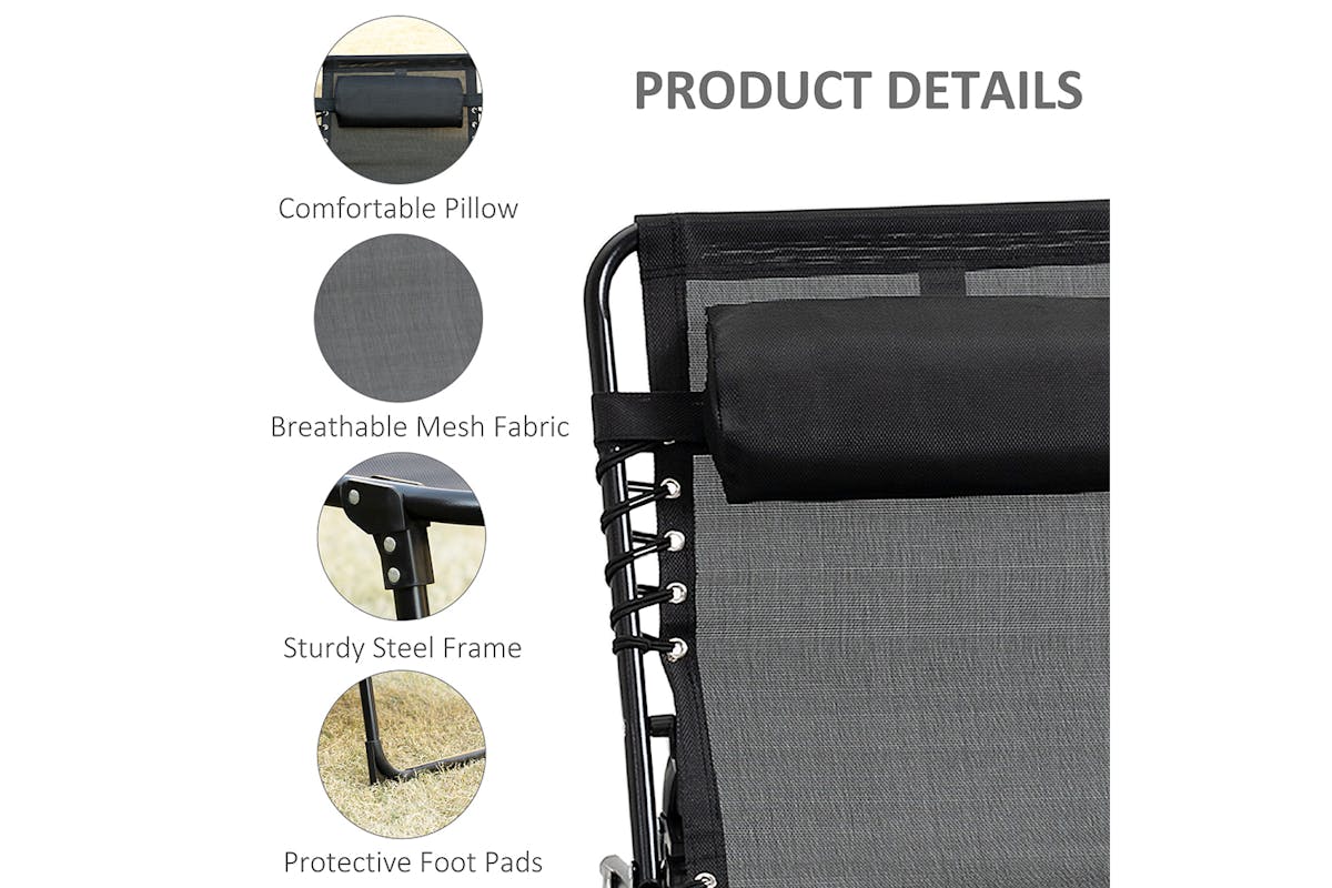 Outsunny Folding Outdoor Reclining Sun Lounger Chair | Black-4