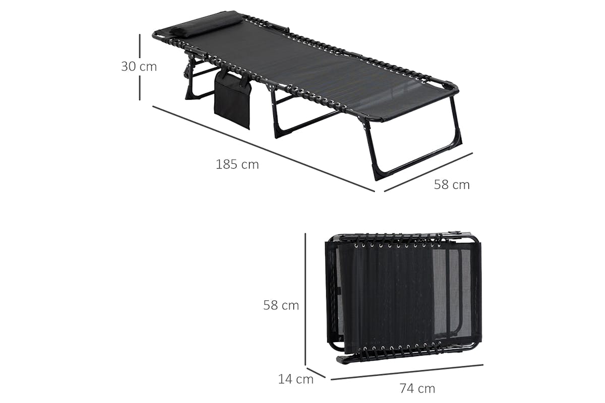 Outsunny Folding Outdoor Reclining Sun Lounger Chair | Black-5