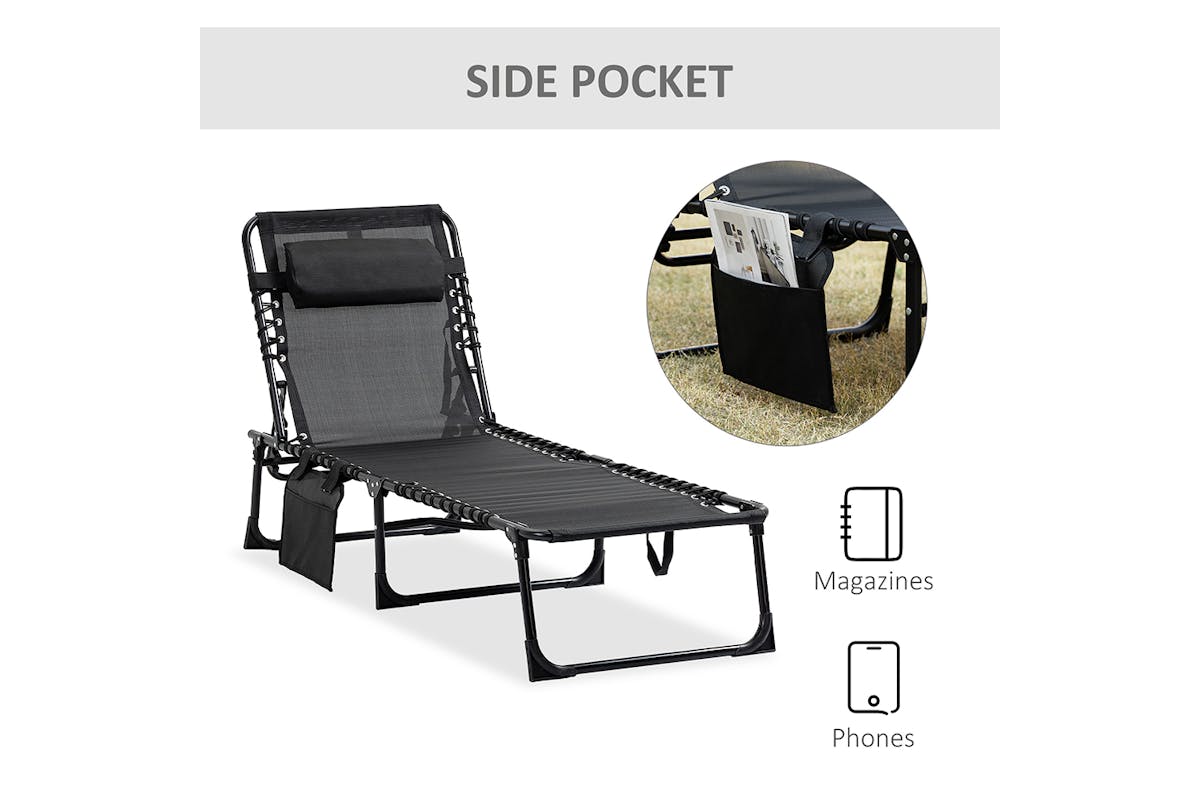 Outsunny Folding Outdoor Reclining Sun Lounger Chair | Black-7