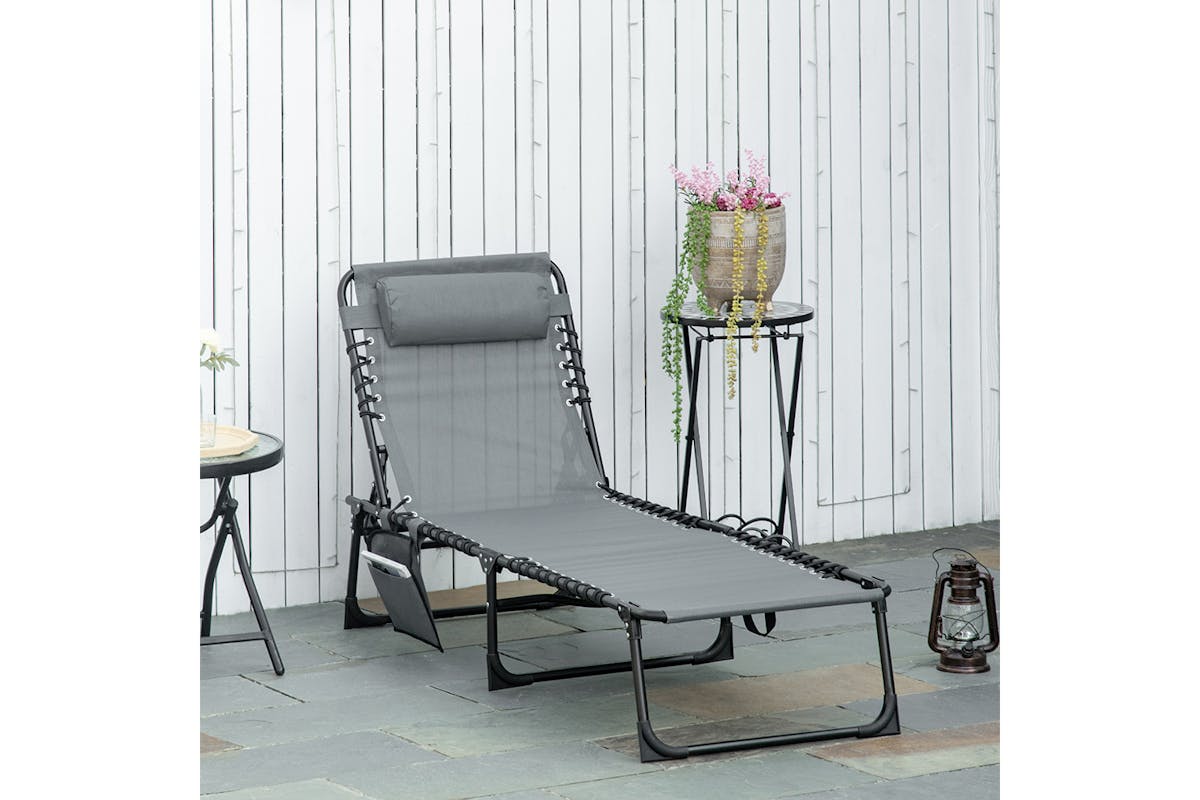 Outsunny Portable Sun Lounger Folding Camping Bed | Grey-2