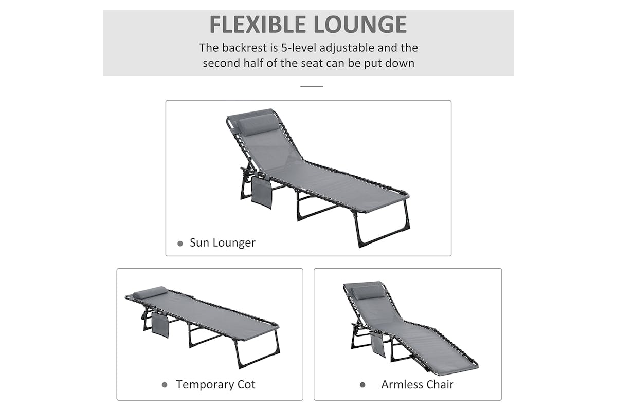 Outsunny Portable Sun Lounger Folding Camping Bed | Grey-3