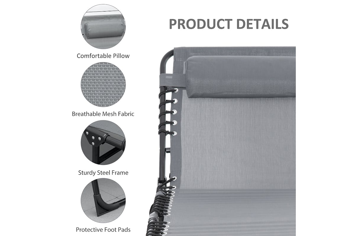Outsunny Portable Sun Lounger Folding Camping Bed | Grey-4