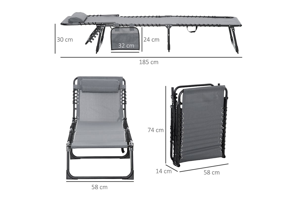 Outsunny Portable Sun Lounger Folding Camping Bed | Grey-5