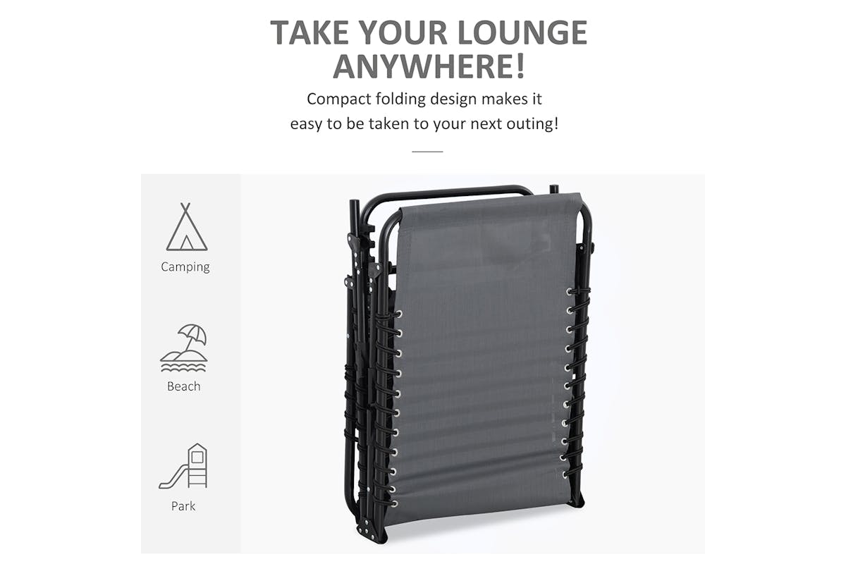 Outsunny Portable Sun Lounger Folding Camping Bed | Grey-6