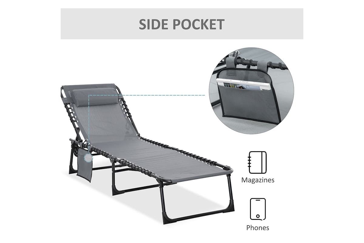 Outsunny Portable Sun Lounger Folding Camping Bed | Grey-7