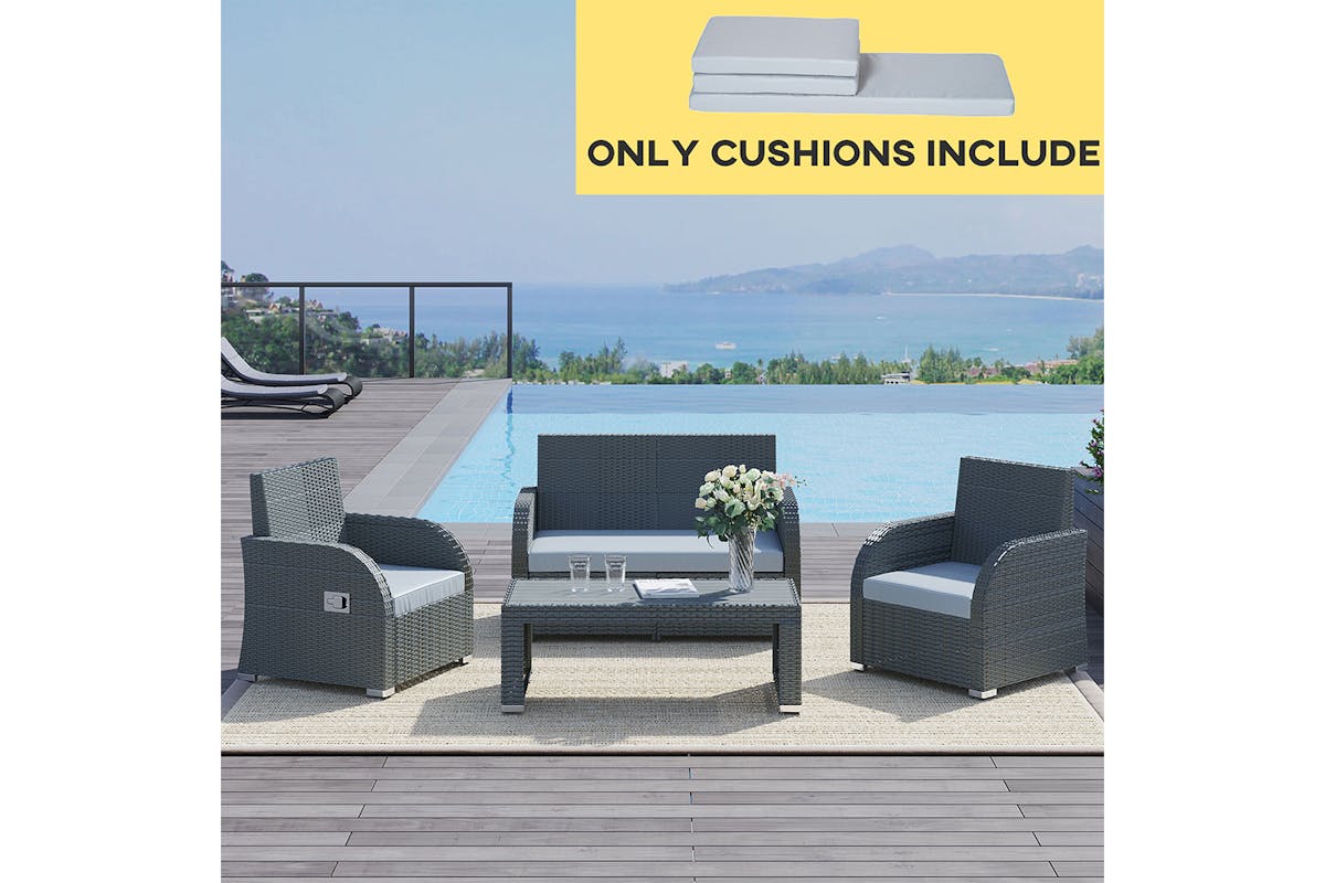 Outsunny Outdoor Seat Cushion Pads for Rattan Furniture | Grey | 3 Pieces-2
