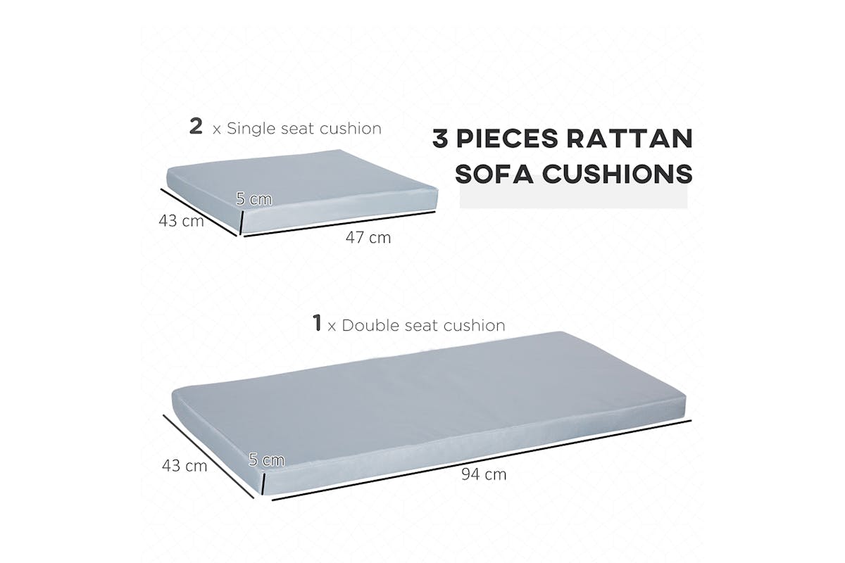 Outsunny Outdoor Seat Cushion Pads for Rattan Furniture | Grey | 3 Pieces-3