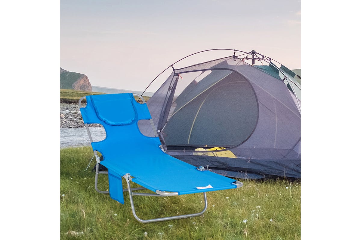 Outsunny Foldable Sun Lounger with Reading Hole | Blue-2