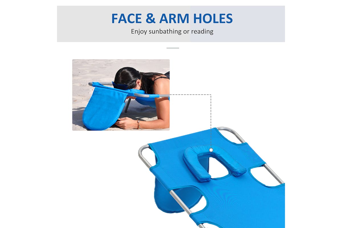 Outsunny Foldable Sun Lounger with Reading Hole | Blue-4