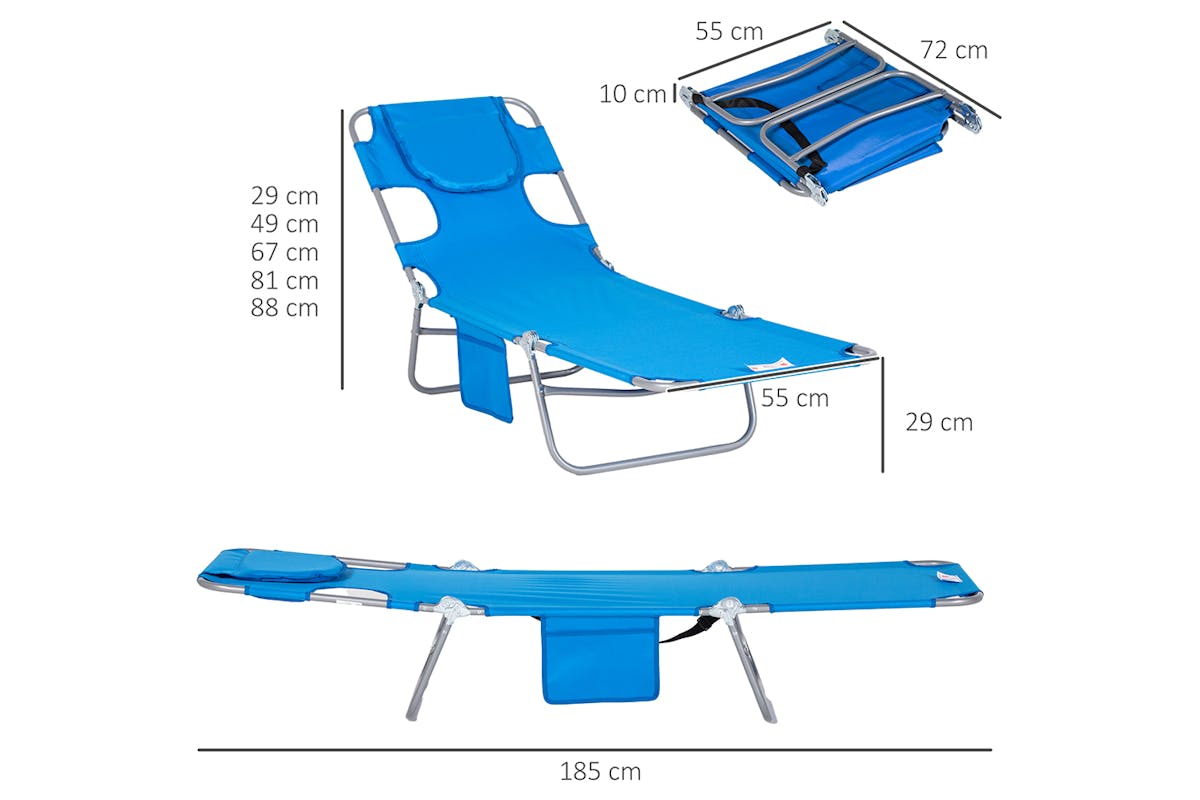 Outsunny Foldable Sun Lounger with Reading Hole | Blue-5