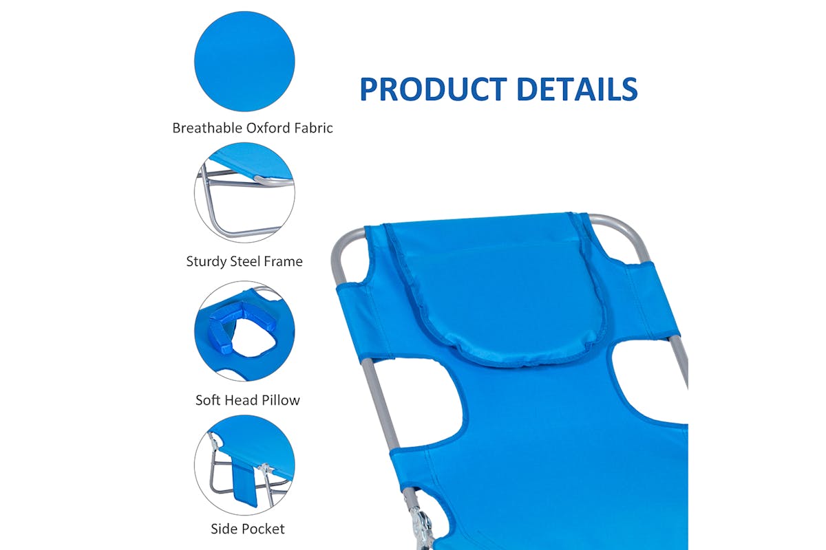 Outsunny Foldable Sun Lounger with Reading Hole | Blue-6