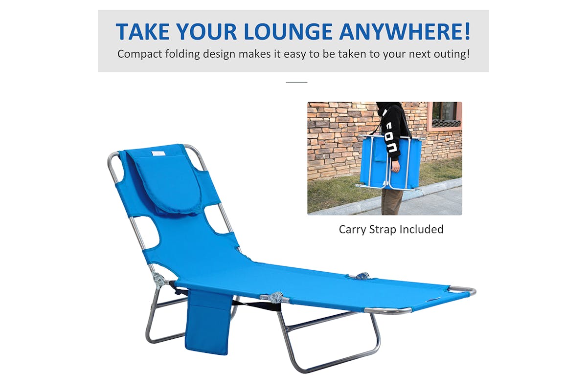 Outsunny Foldable Sun Lounger with Reading Hole | Blue-7