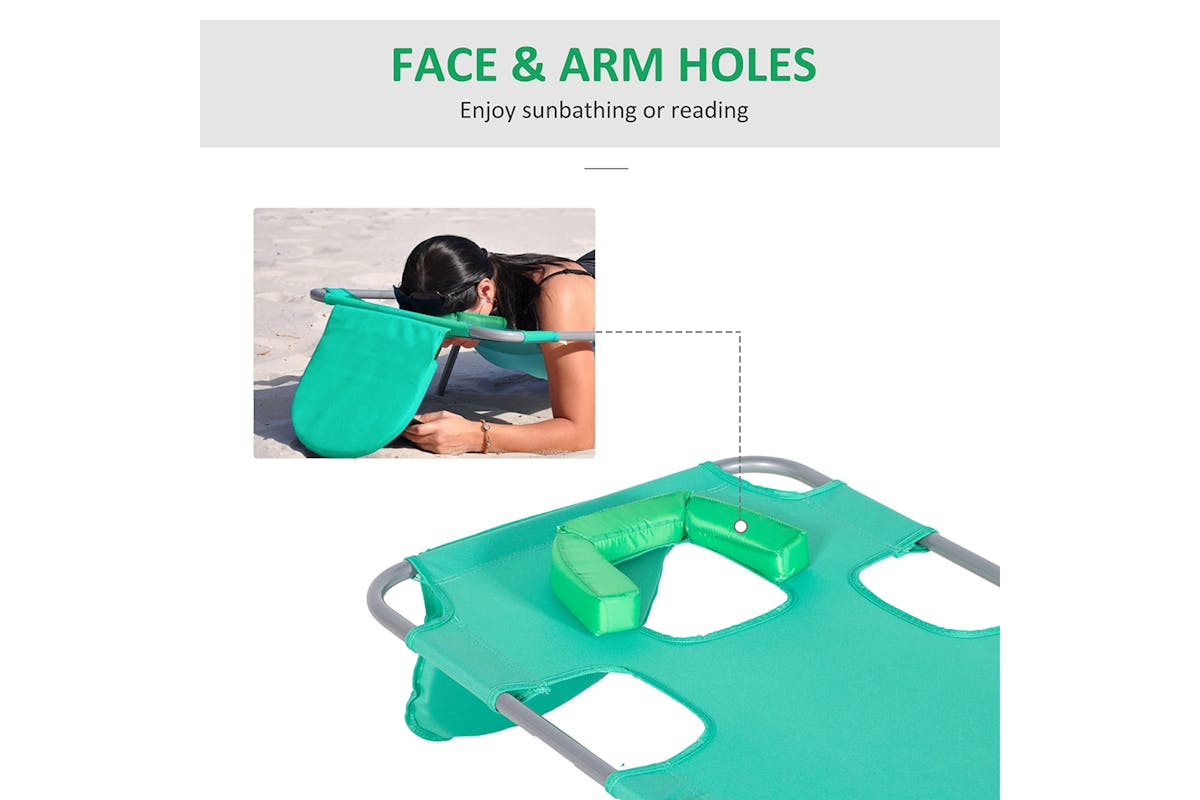 Outsunny Foldable Sun Lounger with Reading Hole | Green-4